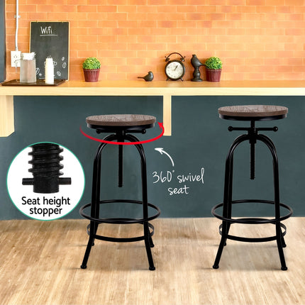 Artiss 4x Bar Stools Kitchen Dining Chairs Adjustable Wooden Vintage Stool.