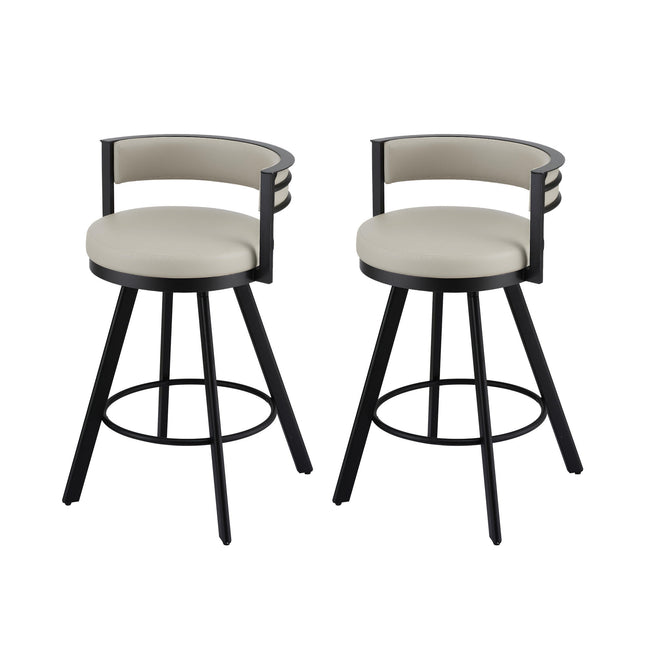 Artiss Bar Stools Set of 2 Swivel Kitchen Chair Metal Counter Beige Leather.