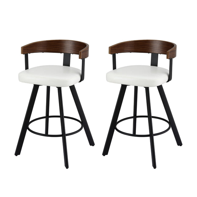 2x Artiss Bar Stools Swivel Kitchen Chairs Metal Legs Bentwood Counter White PU.