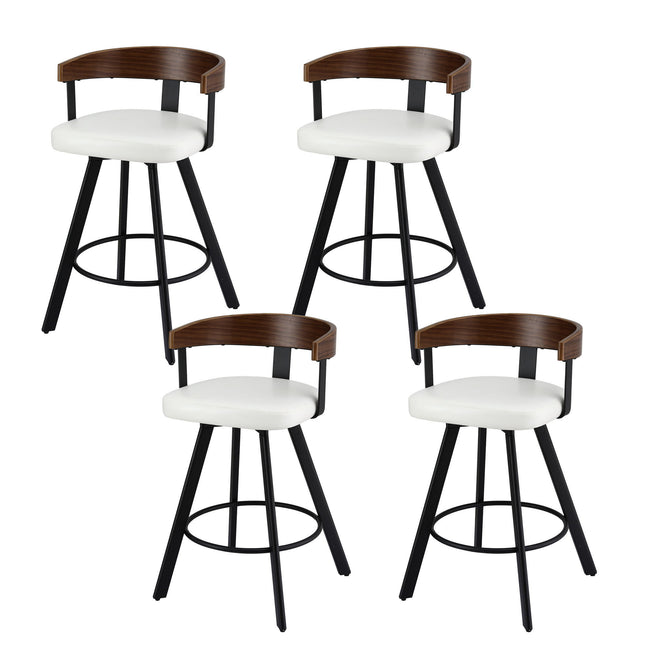 4x Artiss Bar Stools Swivel Kitchen Chairs Metal Legs Bentwood Counter White PU.