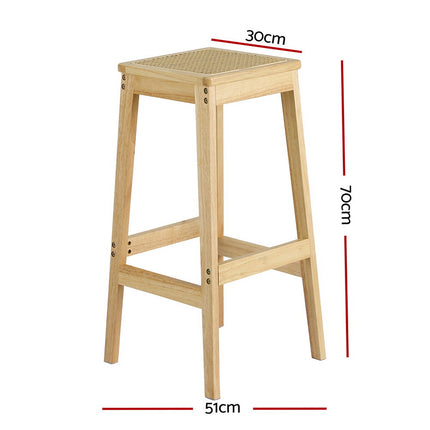 Artiss 2x Bar Stools Rubber Wood Stool Counter Chair Rattan Barstools Kitchen.