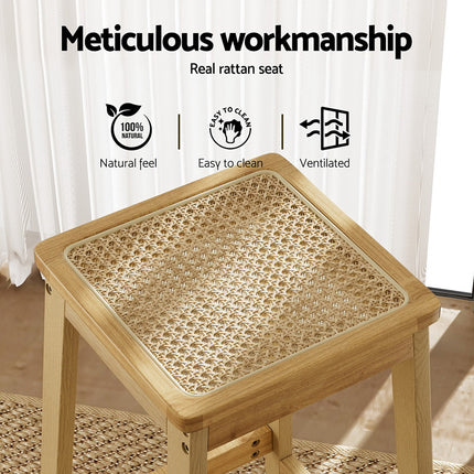 Artiss 2x Bar Stools Rubber Wood Stool Counter Chair Rattan Barstools Kitchen.