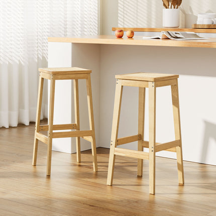 Artiss 2x Bar Stools Rubber Wood Stool Counter Chair Rattan Barstools Kitchen.