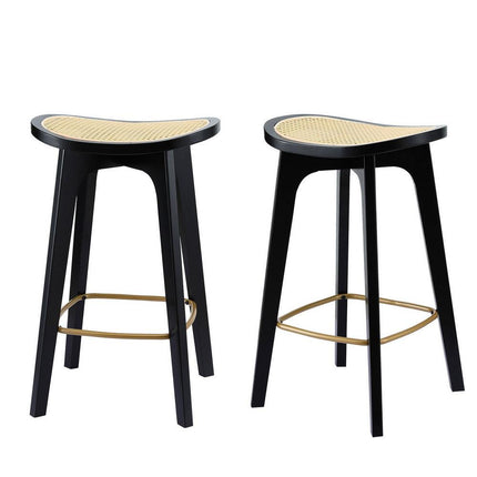 Artiss 2x Bar Stools Rattan Counter Kitchen Dinning Chair Bamboo Saddle Black.