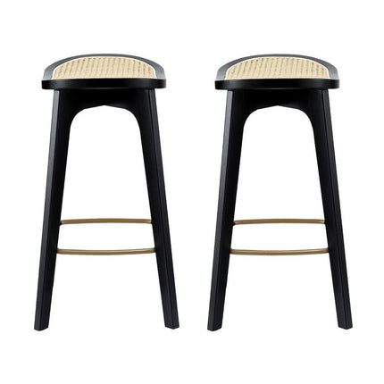 Artiss 2x Bar Stools Rattan Counter Kitchen Dinning Chair Bamboo Saddle Black.