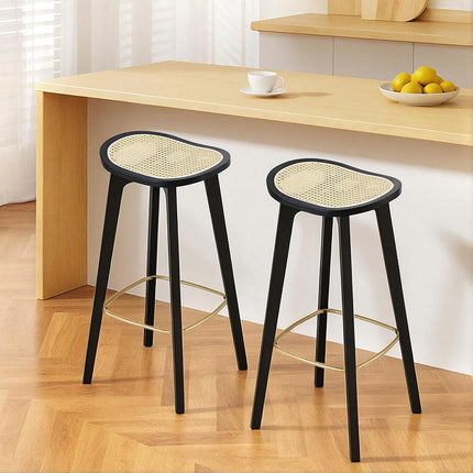Artiss 2x Bar Stools Rattan Counter Kitchen Dinning Chair Bamboo Saddle Black.