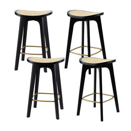 Artiss 4x Bar Stools Rattan Counter Kitchen Dinning Chair Bamboo Saddle Black.
