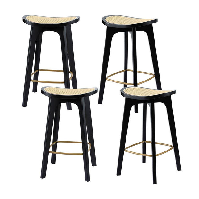 Artiss 4x Bar Stools Rattan Counter Kitchen Dinning Chair Bamboo Saddle Black.