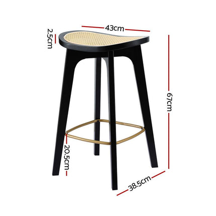Artiss 4x Bar Stools Rattan Counter Kitchen Dinning Chair Bamboo Saddle Black.