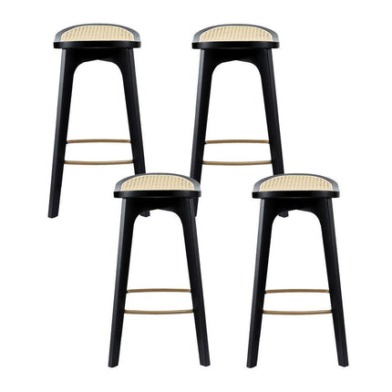 Artiss 4x Bar Stools Rattan Counter Kitchen Dinning Chair Bamboo Saddle Black.