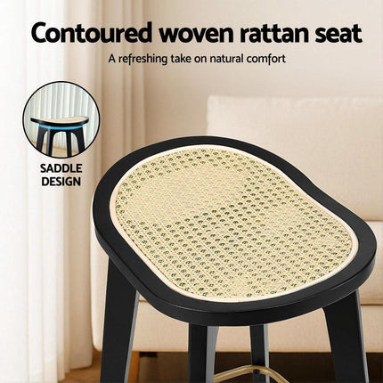 Artiss 4x Bar Stools Rattan Counter Kitchen Dinning Chair Bamboo Saddle Black.