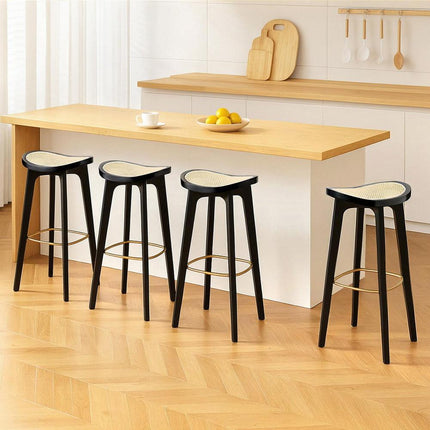 Artiss 4x Bar Stools Rattan Counter Kitchen Dinning Chair Bamboo Saddle Black.