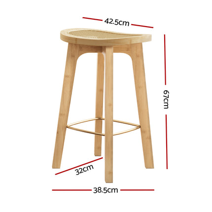 Artiss 2x Bar Stools Bamboo Rattan Stool Counter Chair Kitchen Barstools.