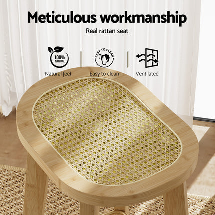Artiss 2x Bar Stools Bamboo Rattan Stool Counter Chair Kitchen Barstools.