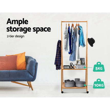 Artiss Clothes Rack Airer Coat Stand 165x59cm Wheels.