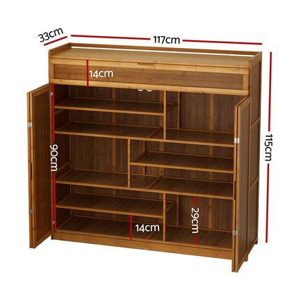 Artiss Shoe Rack Cabinet 30 Pairs Storage Cupboard Bamboo.