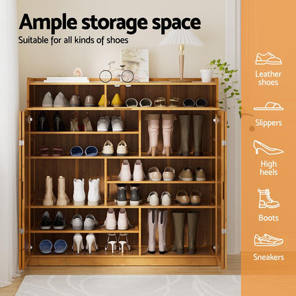 Artiss Shoe Rack Cabinet 30 Pairs Storage Cupboard Bamboo.