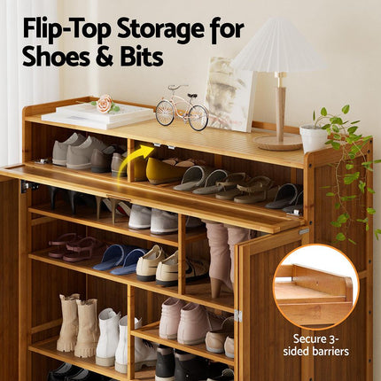 Artiss Shoe Rack Cabinet 30 Pairs Storage Cupboard Bamboo.
