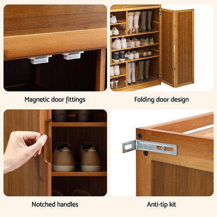 Artiss Shoe Rack Cabinet 30 Pairs Storage Cupboard Bamboo.