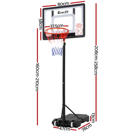 Everfit 2.1M Basketball Hoop Stand System Adjustable Portable Pro Kids Clear.