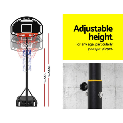 Everfit 2.1M Basketball Hoop Stand System Adjustable Portable Pro Kids Black.