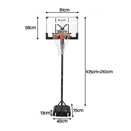 Everfit Portable Basketball Hoop Adjustable Pool Goal System Backyard 1.05M-2.1M.
