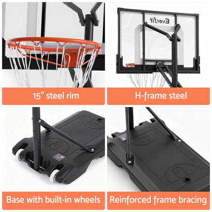 Everfit Portable Basketball Hoop Adjustable Pool Goal System Backyard 1.05M-2.1M.