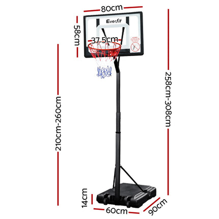 Everfit 2.6M Basketball Hoop Stand System Adjustable Portable Pro Kids Clear.