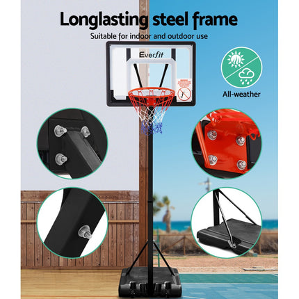 Everfit 2.6M Basketball Hoop Stand System Adjustable Portable Pro Kids Clear.