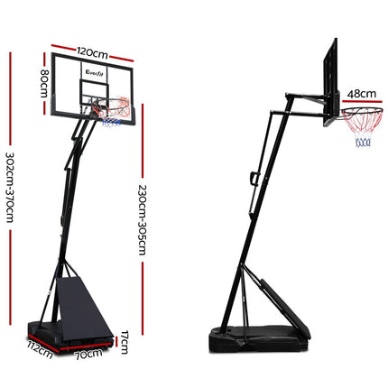 Everfit 3.05M Basketball Hoop Stand System Adjustable Height Portable Black Pro.