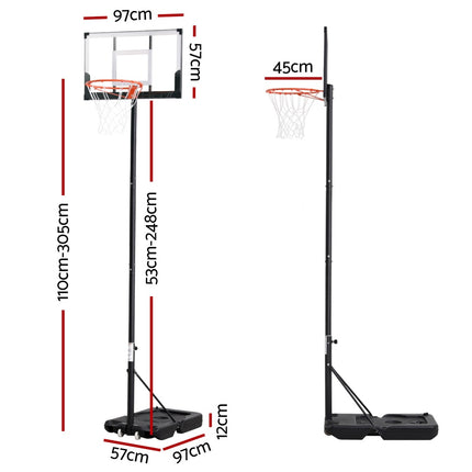 Everfit 3.05M Basketball Hoop Stand System Portable Height Adjustable w/ Knob.