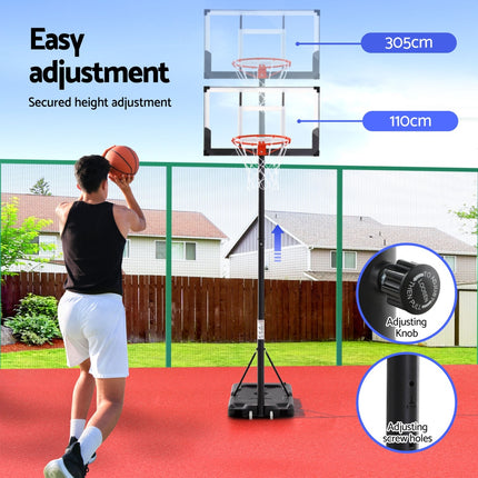 Everfit 3.05M Basketball Hoop Stand System Portable Height Adjustable w/ Knob.