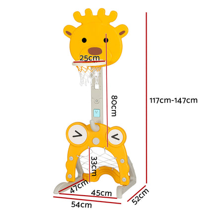 Keezi Kids Basketball Hoop Stand Adjustable 5-in-1 Sports Center Toys Set Yellow.