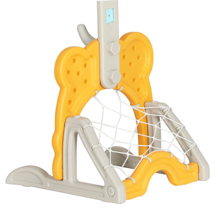 Keezi Kids Basketball Hoop Stand Adjustable 5-in-1 Sports Center Toys Set Yellow.
