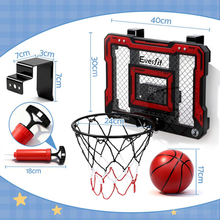 Everfit Mini Basketball Hoop Over Door Indoor LED Scoreboard Kids Set 40x30cm.