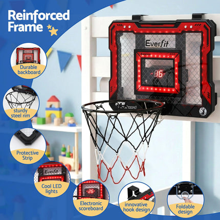 Everfit Mini Basketball Hoop Over Door Indoor LED Scoreboard Kids Set 40x30cm.