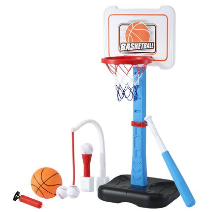 Keezi Kids Basketball Hoop Stand Baseball Set Adjustable Height Sports Toys Blue.