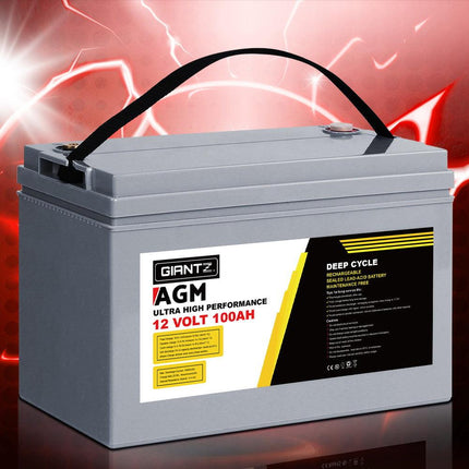 Giantz AGM Deep Cycle Battery 12V 100Ah Box Portable Solar Caravan Camping.