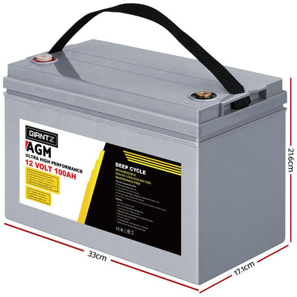 Giantz AGM Deep Cycle Battery 12V 100Ah Box Portable Solar Caravan Camping.