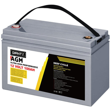 Giantz AGM Deep Cycle Battery 12V 100Ah Box Portable Solar Caravan Camping.