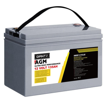 Giantz AGM Deep Cycle Battery 12V 135Ah Box Portable Solar Caravan Camping.
