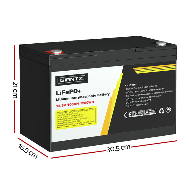 Giantz 12V 100Ah Lithium Battery LiFePO4 Deep Cycle Box Solar Caravan Camping.