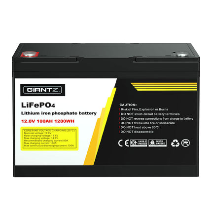 Giantz 12V 100Ah Lithium Battery LiFePO4 Deep Cycle Box Solar Caravan Camping.