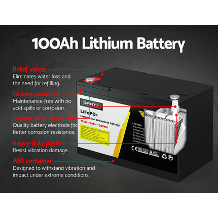 Giantz 12V 100Ah Lithium Battery LiFePO4 Deep Cycle Box Solar Caravan Camping.