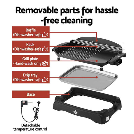 Grillz 1950W Electric BBQ Grill Non-stick Plate for Indoor Outdoor.