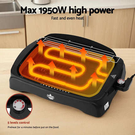 Grillz 1950W Electric BBQ Grill Non-stick Plate for Indoor Outdoor.