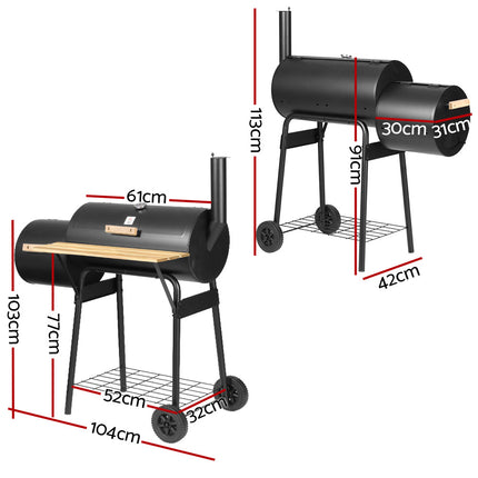 Grillz BBQ Grill 2-In-1 Offset Charcoal Smoker.