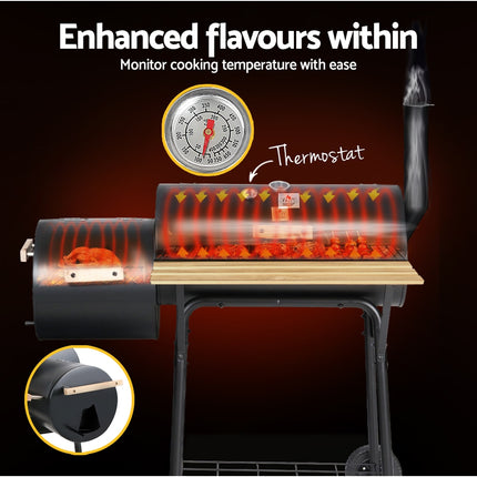Grillz BBQ Grill 2-In-1 Offset Charcoal Smoker.
