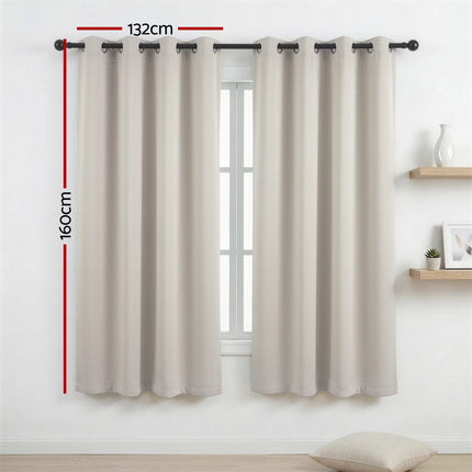 Artiss Blockout Curtains 2X 132x160cm Thermal Insulated Eyelet Drapes Beige.