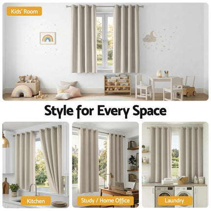 Artiss Blockout Curtains 2X 132x160cm Thermal Insulated Eyelet Drapes Beige.